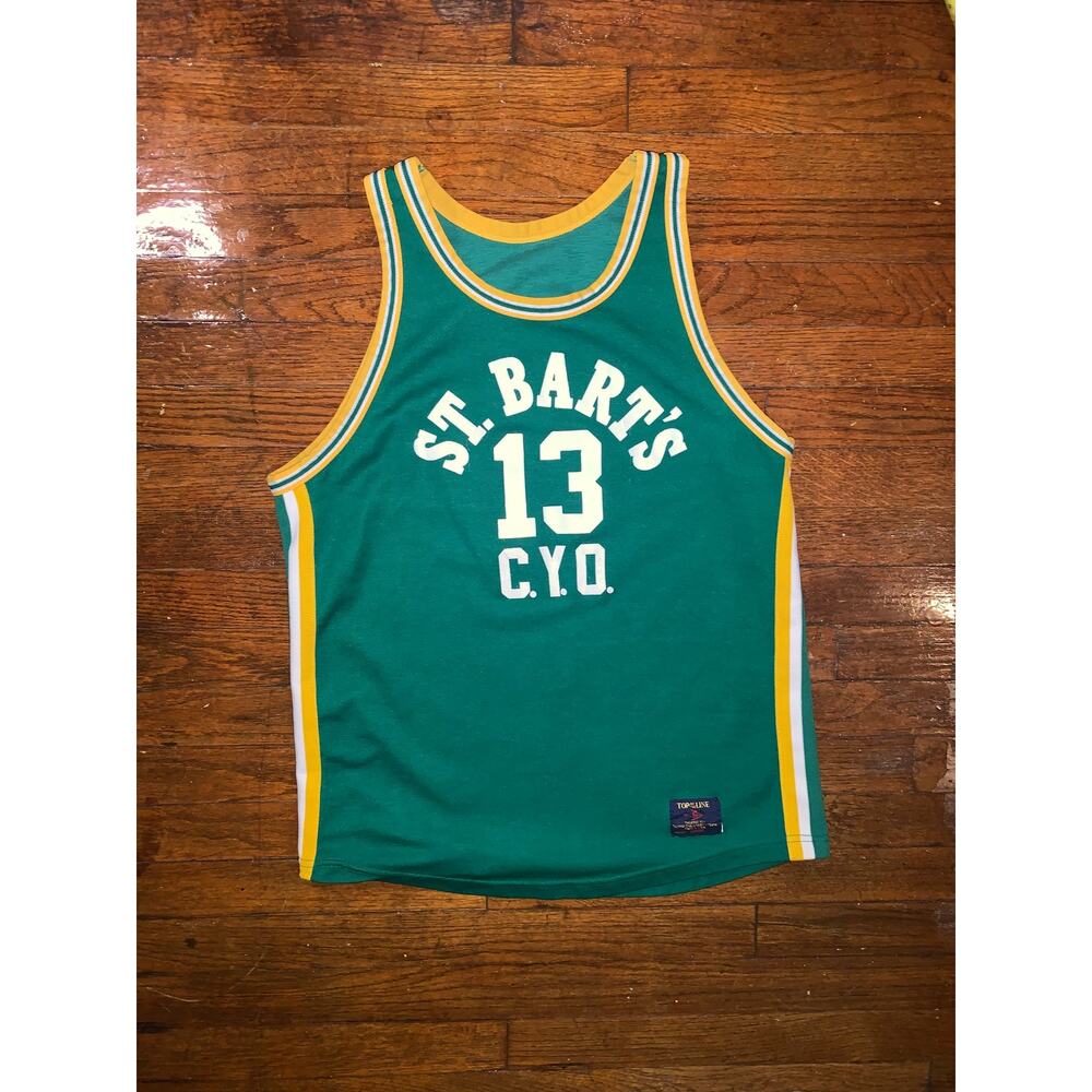 Vintage St Barts CYO Basketball Jersey Haney 13 Green USA Mens Large 80s